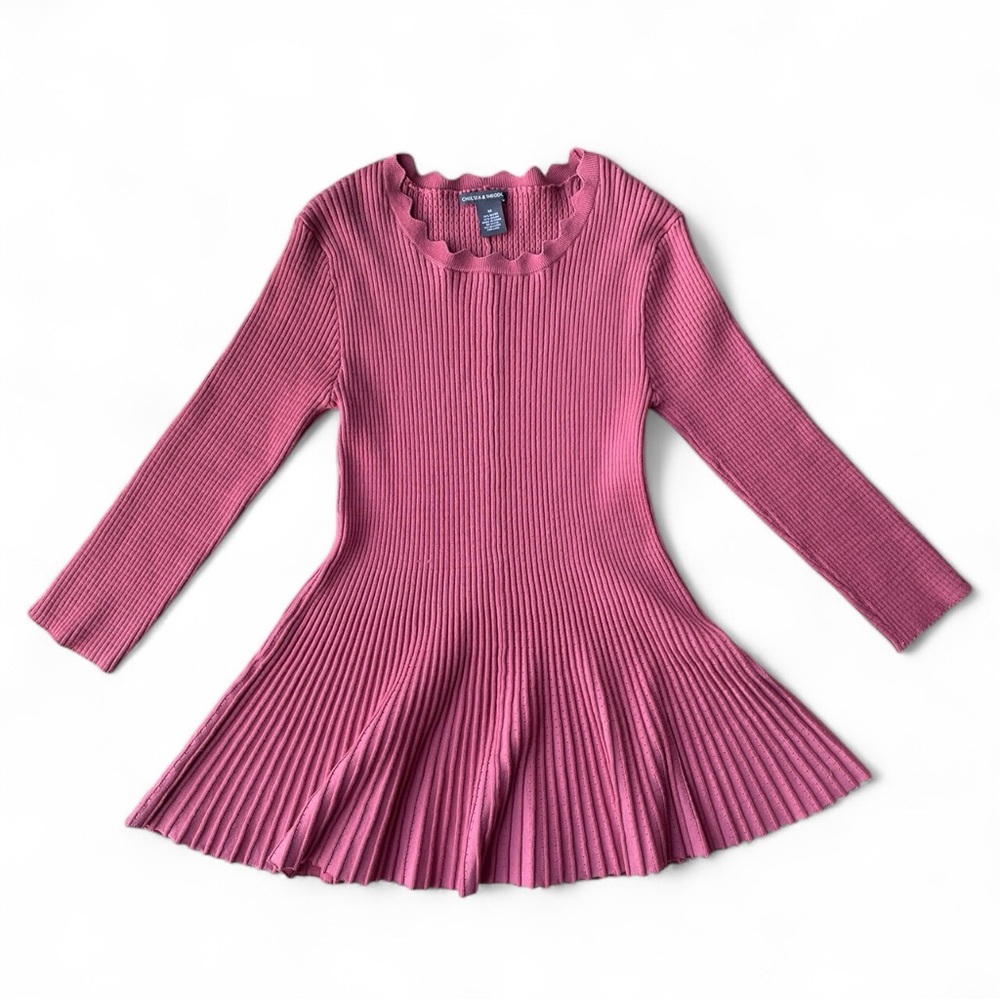 Chelsea & Theodore Dusty Rose/Pink Colored Pleated, Flared Sweater Mini Dress